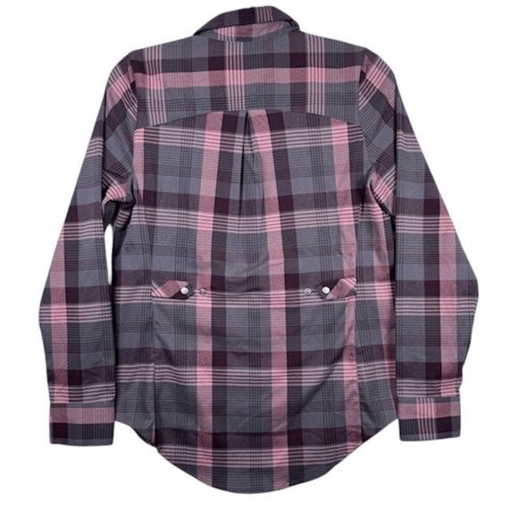 Flylow Brigette Tech Flannel in Shark Plaid Pink Purple Snap Close Size Small - Picture 3 of 13